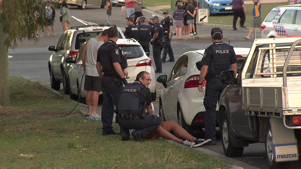 Police at the scene of a street melee at the North Ipswich Reserve last month. Police at the scene of a street melee at the North Ipswich Reserve last month.